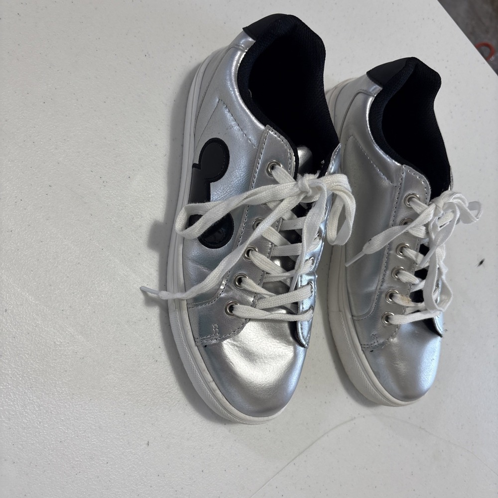 Disney Mickey Mouse Women's Shoes Size 9 Silver Black Ears Lace‎ Up